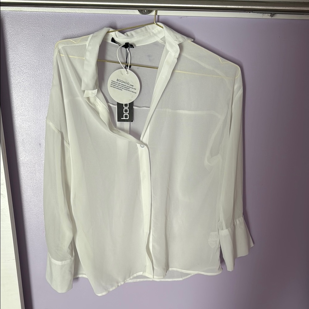 Boohoo White Sleeve Button Down Shirt